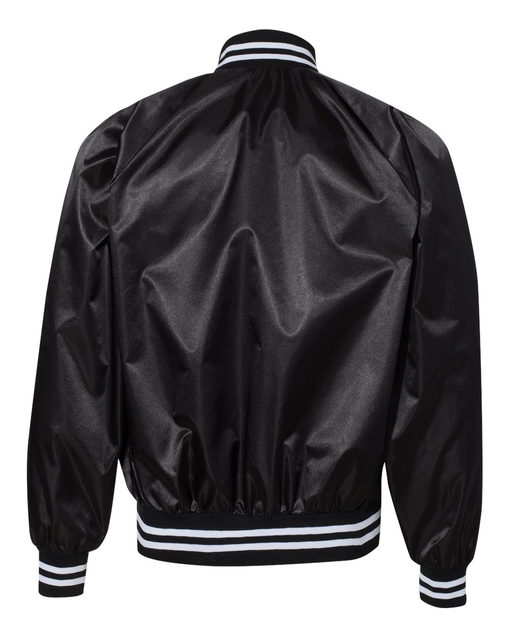 Black Satin Baseball Jacket with Yellow Pockets and Knit Lines